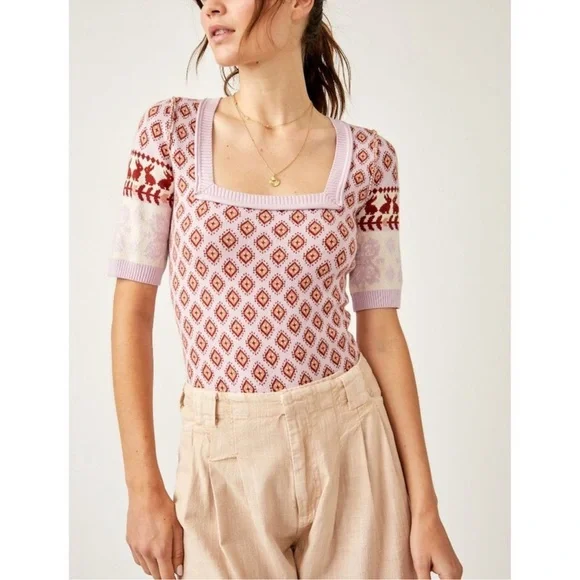 FREE PEOPLE Snow Bunny Bodysuit / Candy Combo Medium NWT Winter - Picture 2 of 10